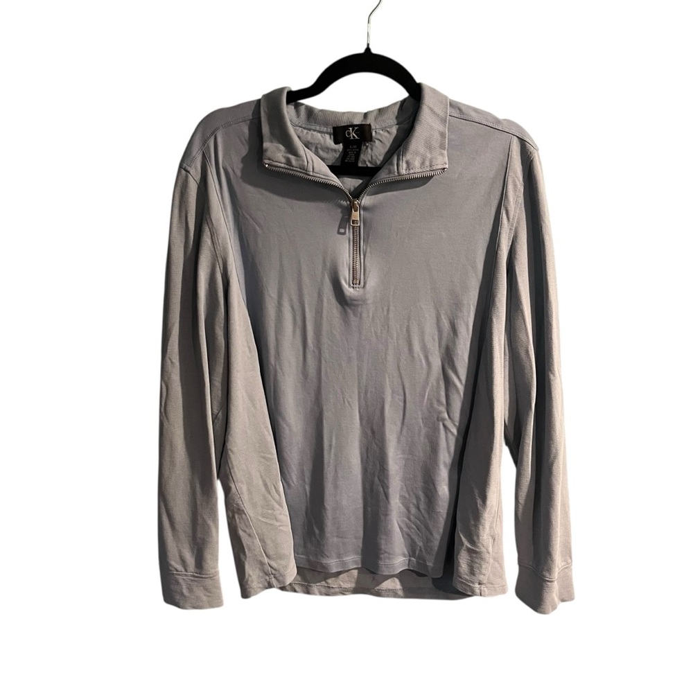 Calvin Klein Mens Large Blue Gray Long Sleeve 1/4‎ Zip Thin Shirt Pull Over
